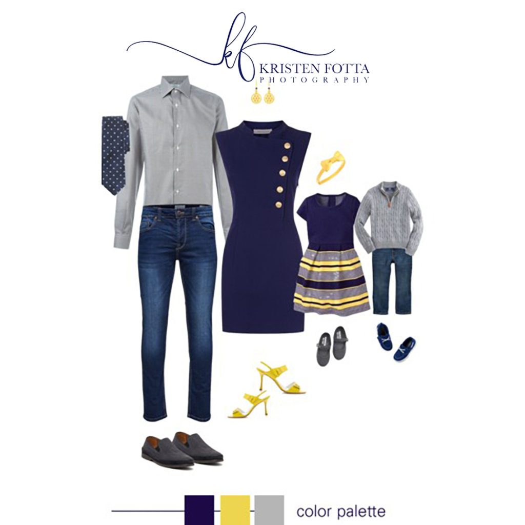outfits for family pictures in navy gray and yellow